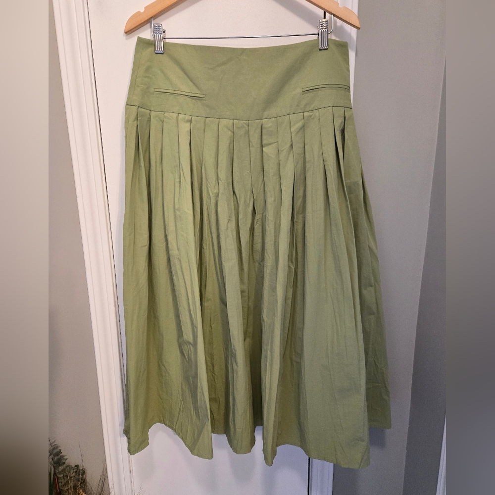 Zara Green Yoke Detail Pleated Skirt ZW Collection Size Large - Picture 9 of 16